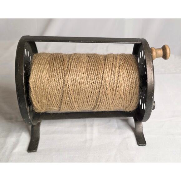 Vintage Cast Iron Hand Crank Twine Spool Stand with One 5" Long Spool of Twine - Picture 1 of 4